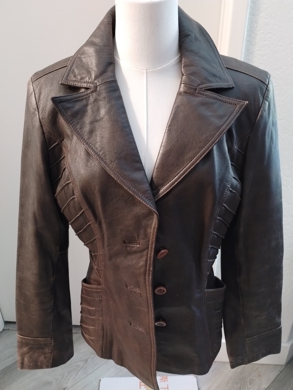 Source Unknown Brown Leather Button-Front Jacket